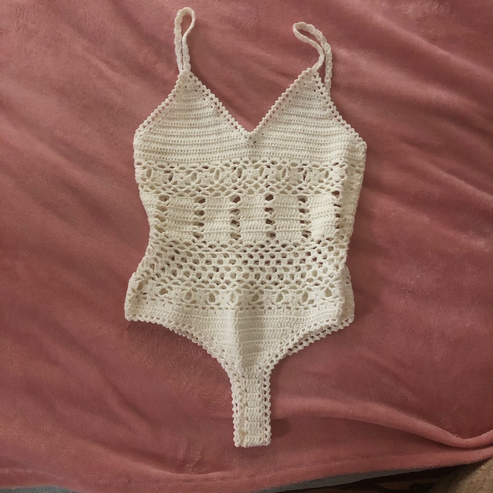 Charlotte Russe Crochet Cream Bodysuit